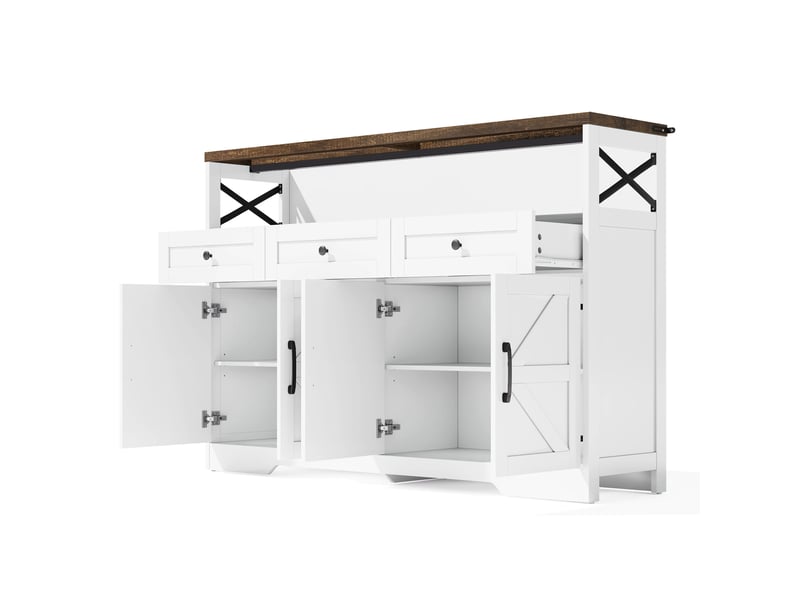  Buffet de salle à manger 140 cm avec rangement, 3 tiroirs et portes, style campagne blancmarron  - Conforama D