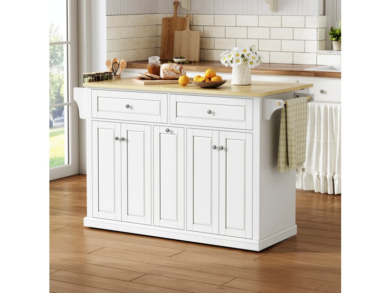  Desserte de cuisine mobile 121 x 49 à 69 x 89 cm avec plateau rabattable, rangements et roulettes verrouillables  - Conforama B