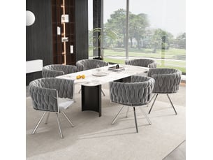 Lot de 6 chaises de salle à manger 72 cm en velours, pieds en métal argenté, pivotant à 360°, gris