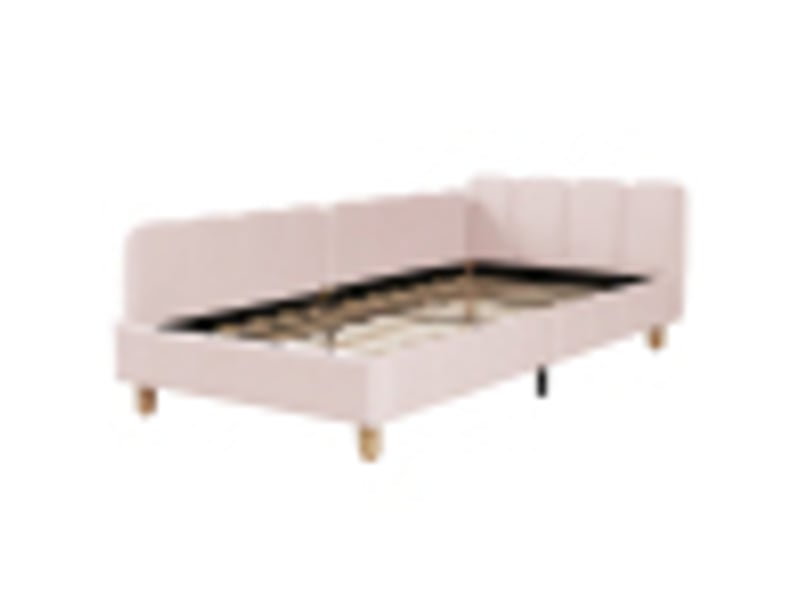  Lit banquette enfant 90 × 200 cm, accoudoirs modulables, poches latérales, capitonné, pieds en bois massif, velours rose  - Conforama A