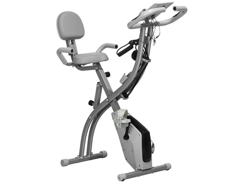  Vélo pliable 2 en 1, 8 résistances, cardio, brassards, écran lcd, volant 2,5 kg, gris.  - Conforama B
