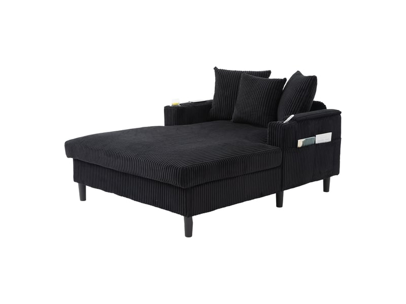  Canapé lounge en velours côtelé, méridienne, grande surface de couchage, led, usb, rangement, porte-gobelets, multifonctionnel  - Conforama E