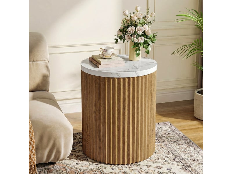  Table d'appoint ronde avec plateau en marbre et piètement cannelé, ø 45 cm, pour salon  - Conforama B