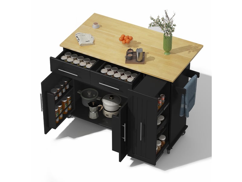  Îlot de cuisine 120x40x90 cm pliant roulant avec 3 niveaux, mdf, noir et naturel  - Conforama B