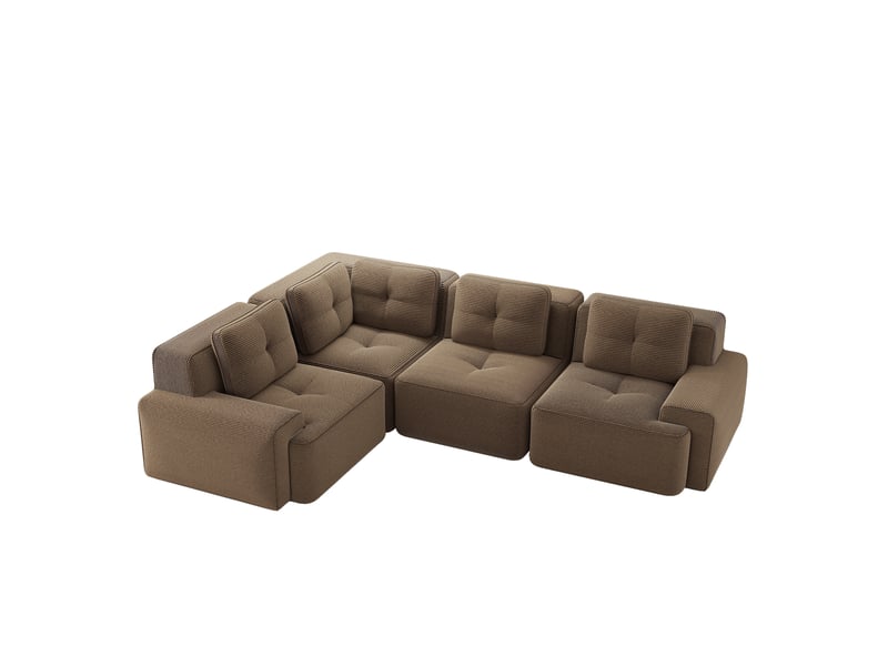 Canapé d'angle modulaire 4 places 295x206x69 cm, sans montage, antiglisse, assise profonde, en velours côtelé, marron - Conforama A