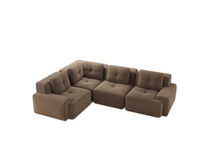 Canapé d'angle modulaire 4 places 295x206x69 cm, sans montage, antiglisse, assise profonde, en velours côtelé, marron