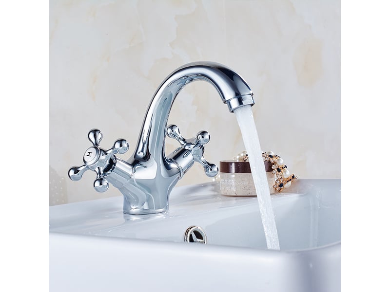 Robinet de lavabo vintage - robinet de salle de bain vintage avec finition en laiton argenté  - Conforama C