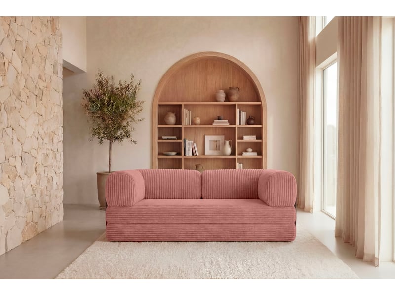  Cosima - canapé droit convertible gros velours côtelé 3 places rose  - Conforama B