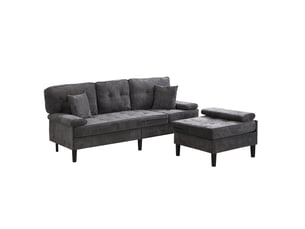 Canapé d'angle modulable 195x149x86 cm convertible avec pouf mobile, 3 places, bois, gris antique, pouf mobile et les