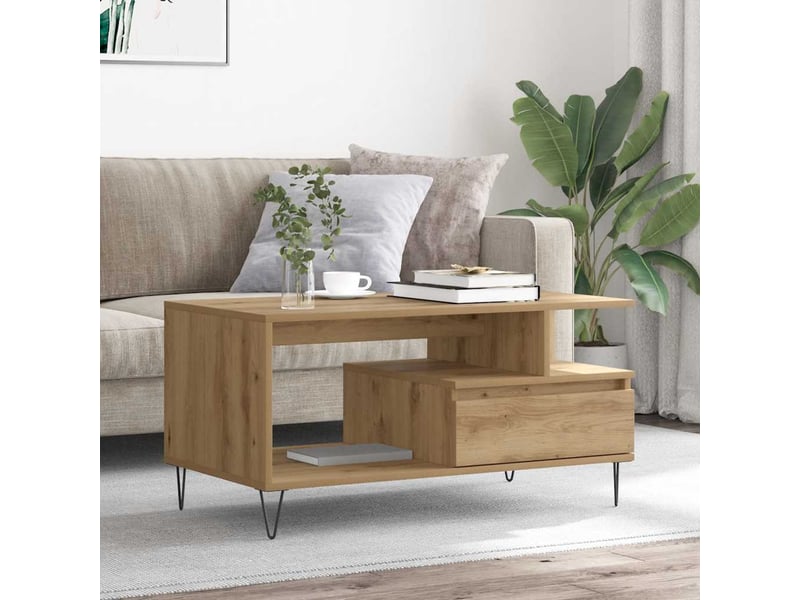  Table basse - table de salon - table à thé chêne artisanal 90x49x45 cm bois d'ingénierie  - Conforama B