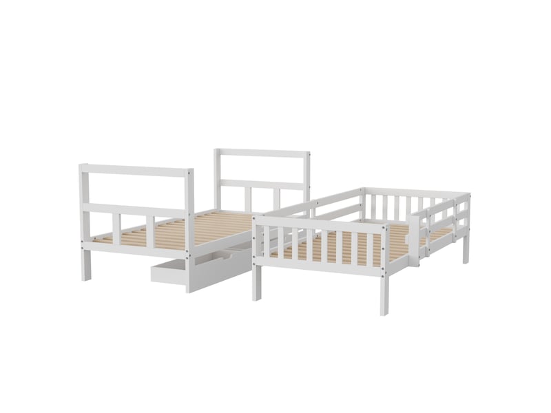 Lit superposé 90 x 200 cm séparable en 2 lits simples - 2 tiroirs de rangement sur roulettes - échelle latérale fixe - 2 sommiers à lattes inclus - modèle modulable 2 en 1 - cadre de lit enfant pour chambre d'enfant ou d'ado mod… - Conforama R