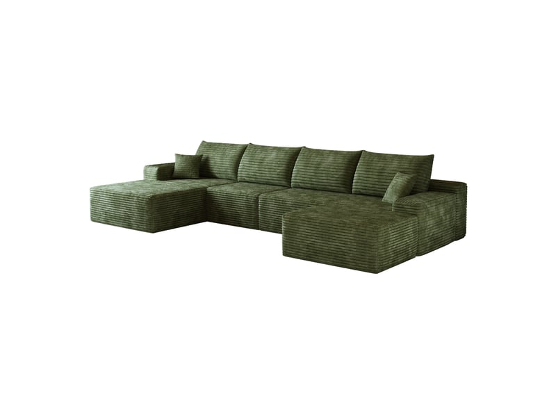  Canapé d'angle modulaire 340x175x83 cm avec méridienne en l, assise profonde, vert  - Conforama A