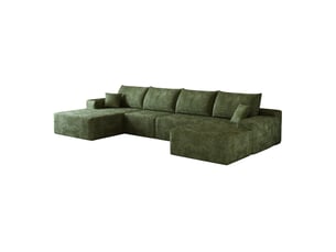 Canapé d'angle modulaire 340x175x83 cm avec méridienne en l, assise profonde, vert
