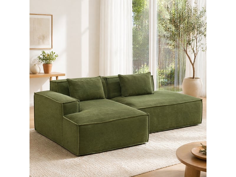  Canapé droit à assise rembourrée  - coussins à ressorts ensachés, polyester vert - 235 × 129 × 70 cm  - Conforama C