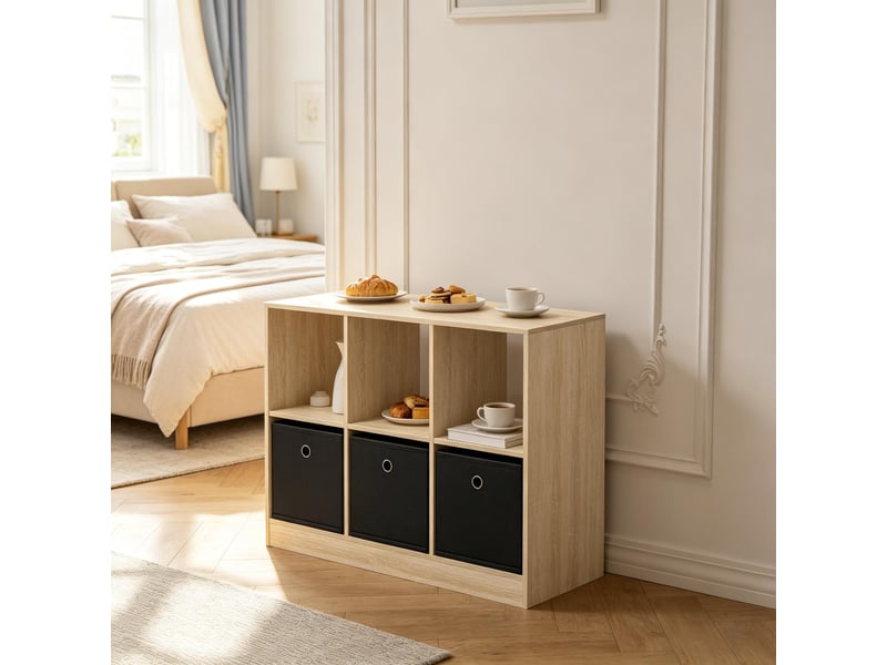  Bibliothèque cube, étagère de rangement sur pied, meuble salon et cuisine polyvalent noir et blanc  - Conforama B