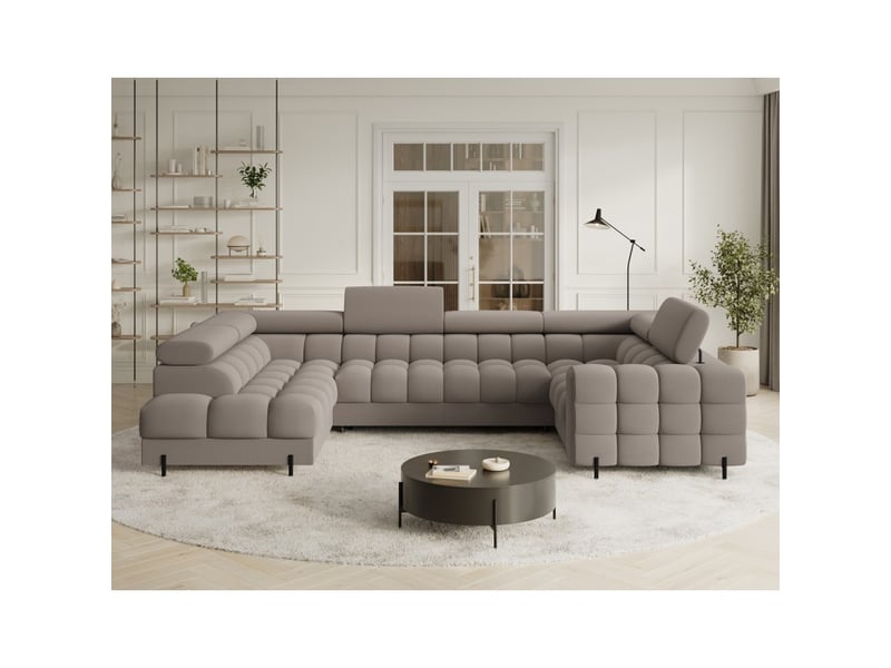  Canapé panoramique convertible factory 3 places beige – angle gauche avec coffre – version 2  - Conforama E