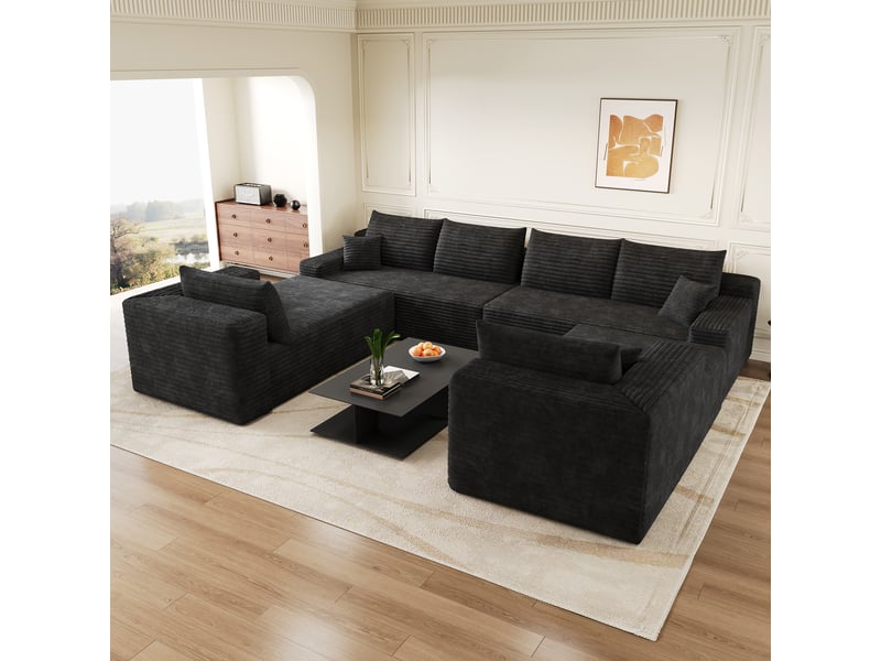  Canapé modulable convertible 2 places 302 x 242 x 83 cm, canapé-lit sans structure, rembourrage mousse, design minimaliste, velours côtelé, noir Bliss Lite - Conforama D