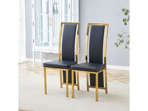 Lot de 2 chaises de salle à manger en cuir pu noir, cadre métallique doré, hauteur 109 cm