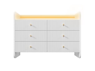 Commode blanche 120x40x75 cm avec 6 tiroirs, led et façades rainurées