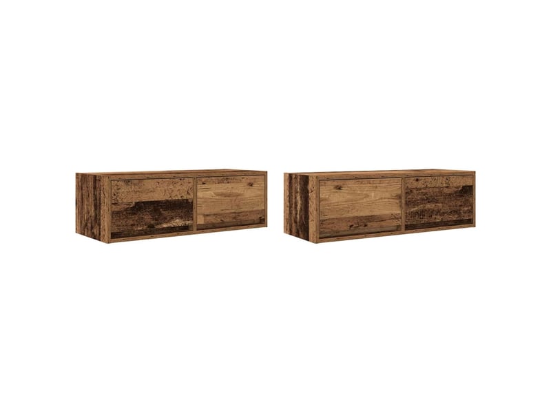  Lot de 2 meuble tv bas salon vieux bois 80x31x25,5 cm bois d'ingénierie shl32455  - Conforama A