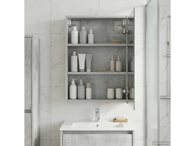  Armoire miroir de salle de bain, cabinet de salle de bain gris béton 43 x 16 x 62.5 cm cf65159  - Conforama D