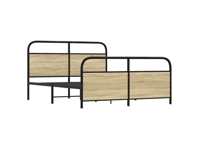  Lit double- lit adulte -  cadre de lit en métal sans matelas chêne sonoma 150x200 cm  - Conforama B