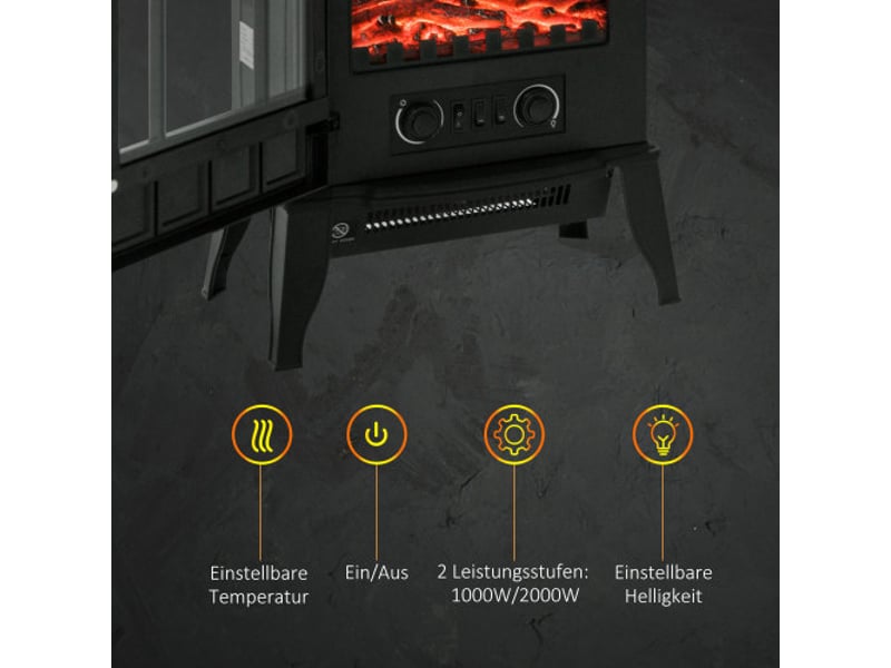  Cheminée électrique sur pied 2000 w avec effet flammes led, silencieuse, métal, protection thermique  - Conforama E
