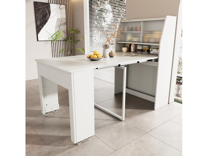  Table extensible, 52-132,5 x 80 x 120 cm (repliéedéployée), rangement intégré, panneau de particules, blanc  - Conforama R