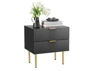 Table de chevet 53x41,5x52,5 cm, 2 tiroirs, motif ondulé moderne, meuble de chambre, pieds métal, rangement, mdf, noir