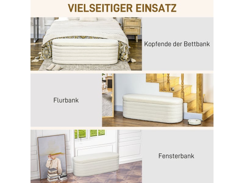  Banc de lit crème effet teddy avec rangement, pieds en bois, charge 120 kg, 116x41x40,5 cm  - Conforama B
