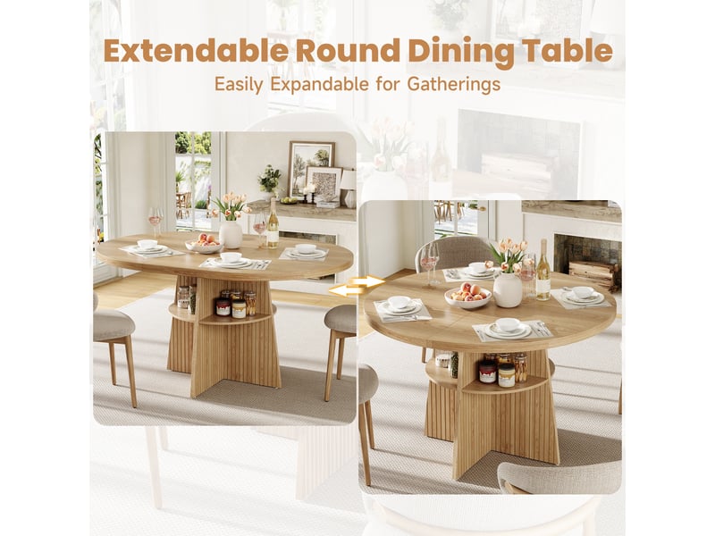 Table de cuisine ronde avec allonge bois clair - 110x110-150max.cm mdf - Conforama E