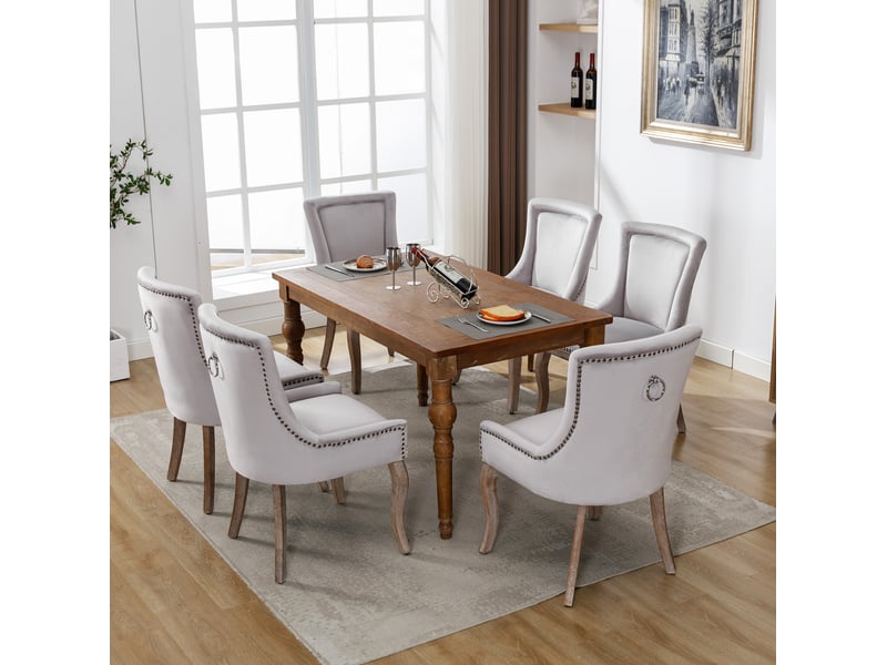  Lot de 6 chaises de salle à manger en velours gris avec dossier incurvé et pieds réglables  - Conforama B