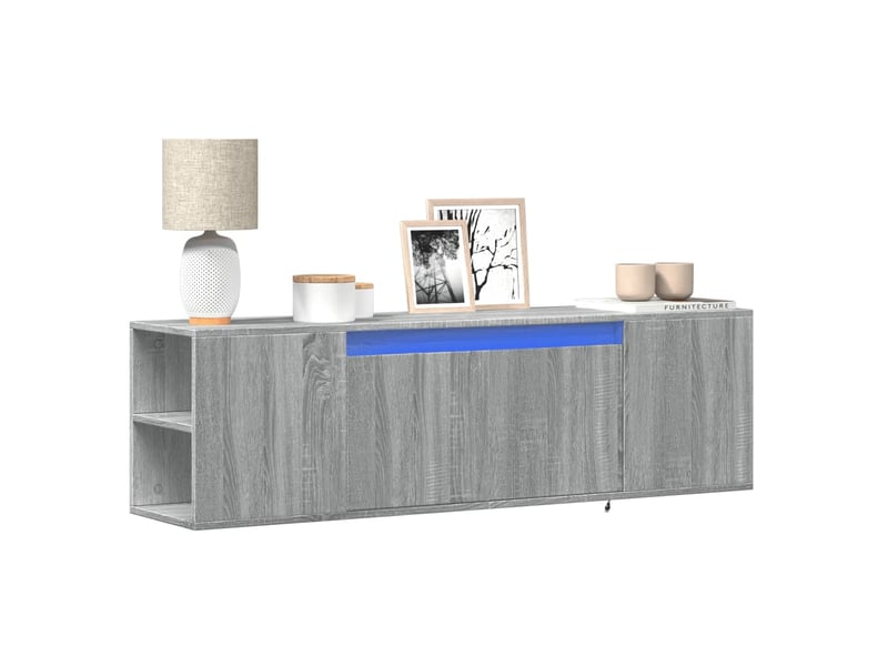  Meuble tv - banc tv - meuble de rangement mural avec lumières led sonoma gris 135x31x39,5 cm  - Conforama B