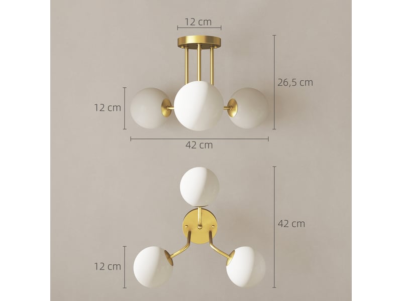  Plafonnier led 25w, luminaire plafonnier 3 lumières avec douilles g9, abat-jour globe, 42 x 42 x 26,5 cm, doré  - Conforama C