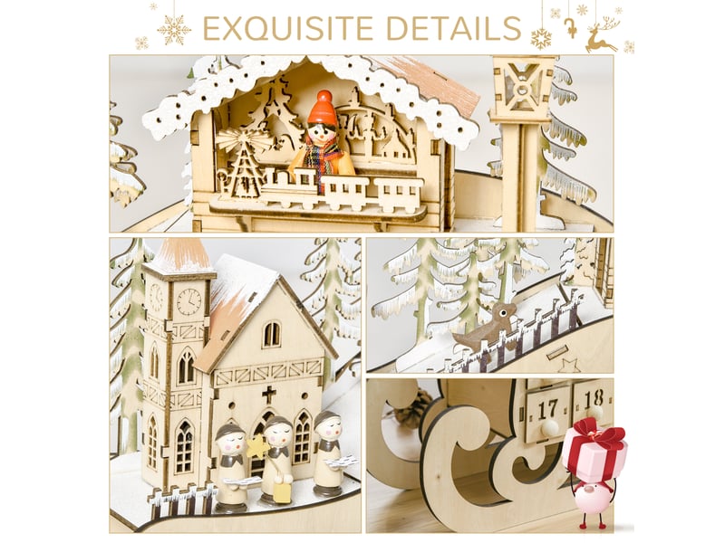  Calendrier de l'avent traîneau à remplir, 24 tiroirs, lumières led, diy, compte à rebours noël, cadeau enfants adultes  - Conforama E