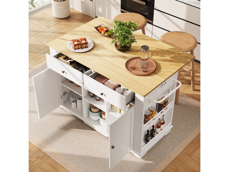  Îlot de cuisine mobile avec prises et plateau rabattable 151.5x59.7x91.7 cm  - Conforama D