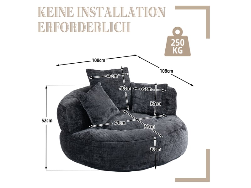  Fauteuil pouf 108x108x52 cm noir  - Conforama E