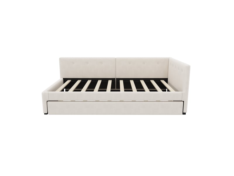 Lit banquette beige 90x200 cm avec lit gigogne, canapé-lit, style minimaliste, convertible - Conforama A