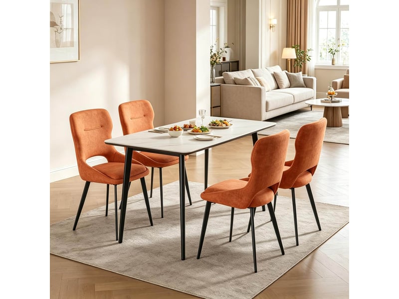  Chaise de salle à manger 48x45x86cm, structure métallique, finition orange, avec accoudoirs, lot de 4  - Conforama E