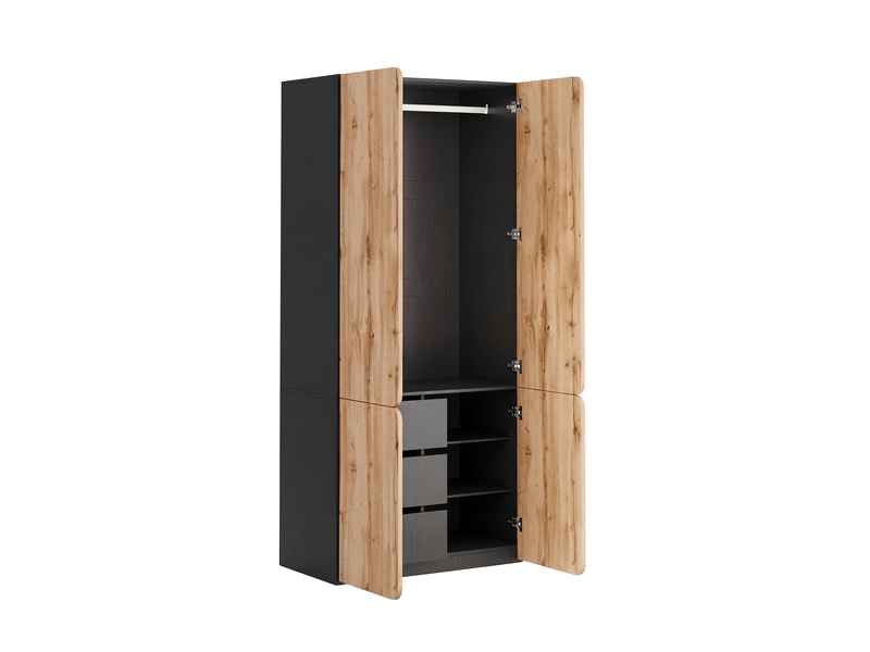  Armoire 4 portes avec 3 tiroirs 90x50x200 cm - penderie aspect chêne rangement chambre moderne  - Conforama R