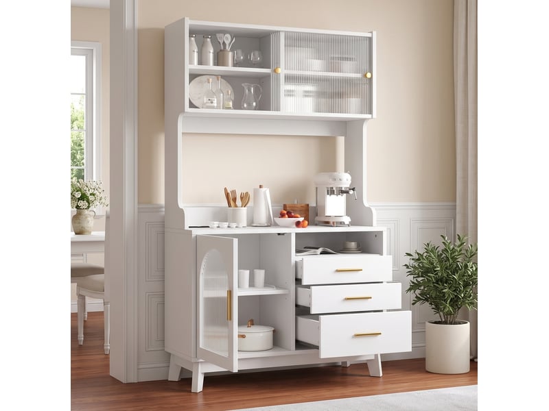  Buffet haut de rangement 100,5 x 40 x 178 cm avec prises usb-a et usb-c, blanc  - Conforama D