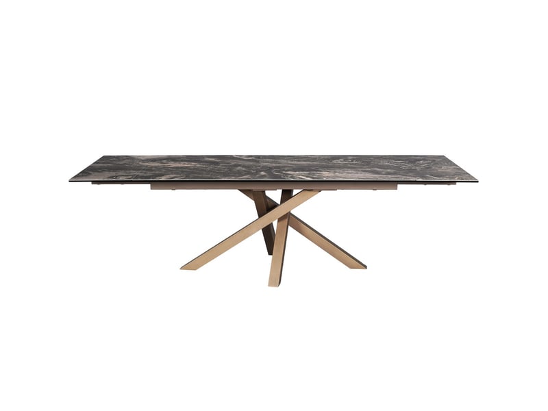 Table à manger rectangulaire extensible 8-10 pers. En céramique effet marbre brun et piètement bronze 180-260x98 cm - molina Molina - Conforama A
