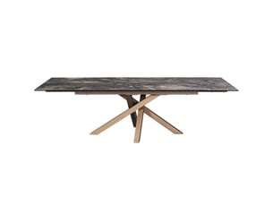 Table à manger rectangulaire extensible 8-10 pers. En céramique effet marbre brun et piètement bronze 180-260x98 cm - molina