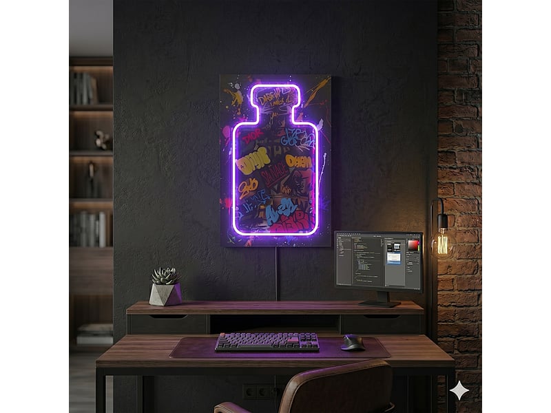 Tableau led - home deco factory - amore - decoration lumineuse - rose et blanc  - Conforama C