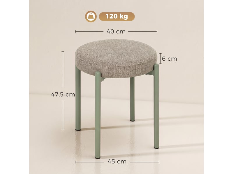  Lot de 4 tabourets empilables ronds avec assise rembourrée, sans dossier, gain de place, 45 x 45 x 47,5 cm, marron cair  - Conforama E