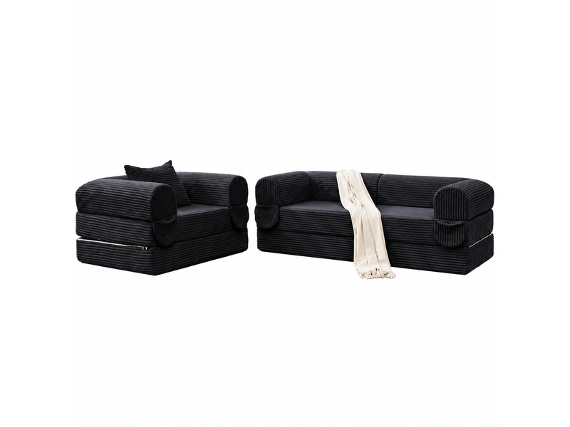 Ensemble canapé modulable 1+2 places, velours côtelé, sans cadre, assise épaisse, style moderne - Conforama A