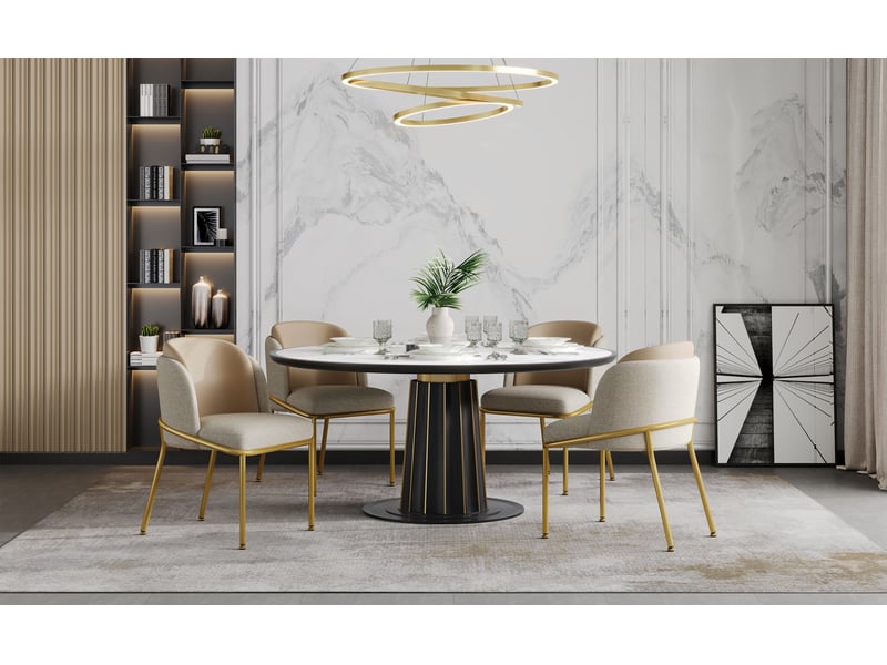  Chaise de salle à manger lot de 6 avec pieds réglables  - dossier ergonomique, simili cuir beige et kaki  - Conforama C