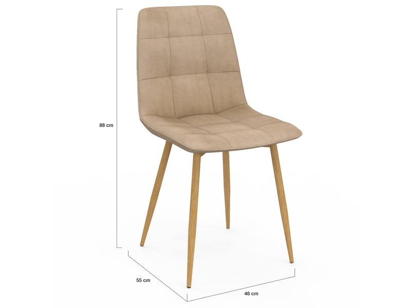 Lot de 6 chaises mila en velours mix color taupe x2, beige x2, marron x2 et pieds effet bois pour salle à manger  - Conforama E