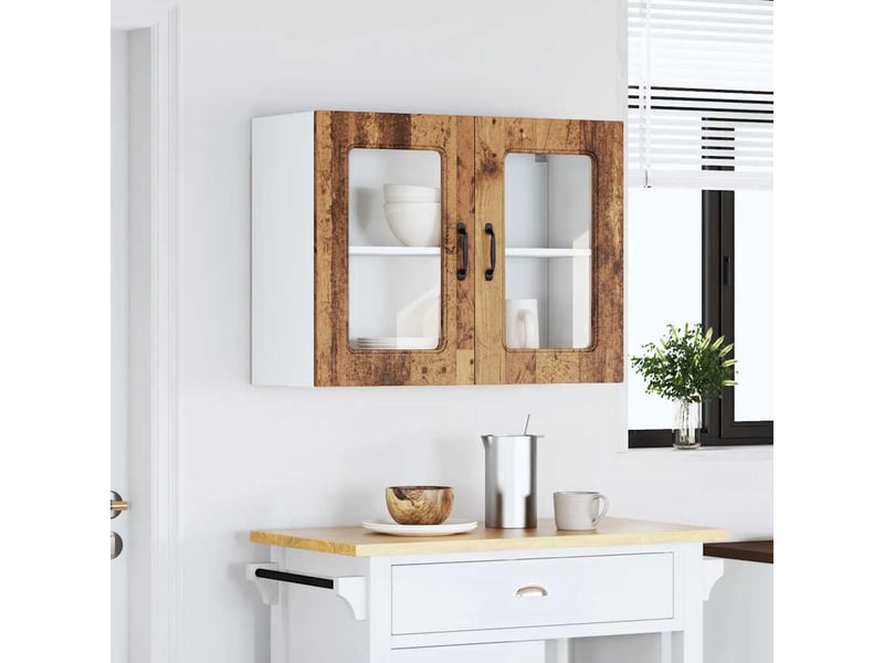 Meuble de rangement, armoire murale de cuisine avec porte en verre kalmar vieux bois - Conforama C