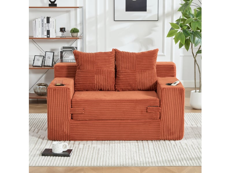  Canapé-lit 2 places 151x133x64 cm moderne orange sans matelas  - Conforama C